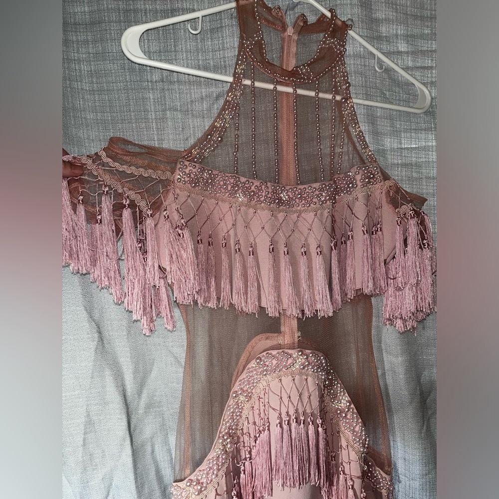 ✨NEW LUXURIOUS DESIGNER PINK PASTEL TASSEL FRINGE RHINESTONE MINI BIRTHDAY DRESS - Picture 2 of 10